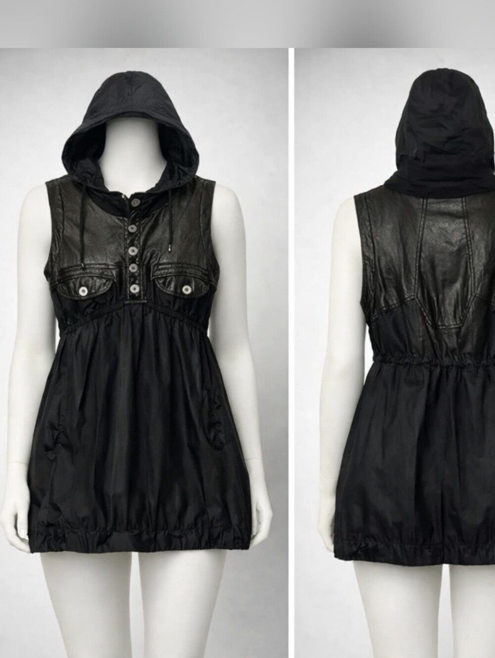 Anthropologie Chloe Vintage Designer Avant Garde Leather Dress Jacket Hooded 6